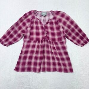 Maeve Anthropologie XS Fade Shadow Plaid Top Blouse Purple Rayon Boho Loose‎